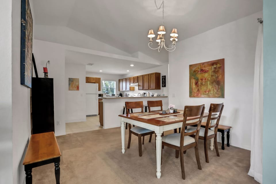 Dining area with open views from the kitchen.