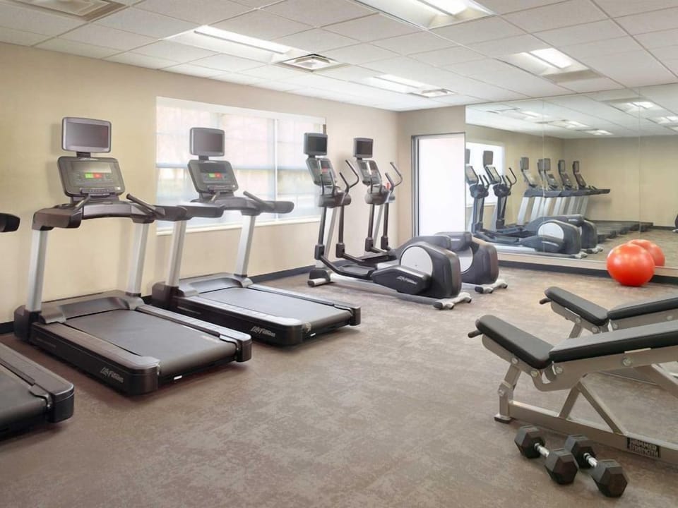 Keep your routine strong in the well-equipped fitness room.