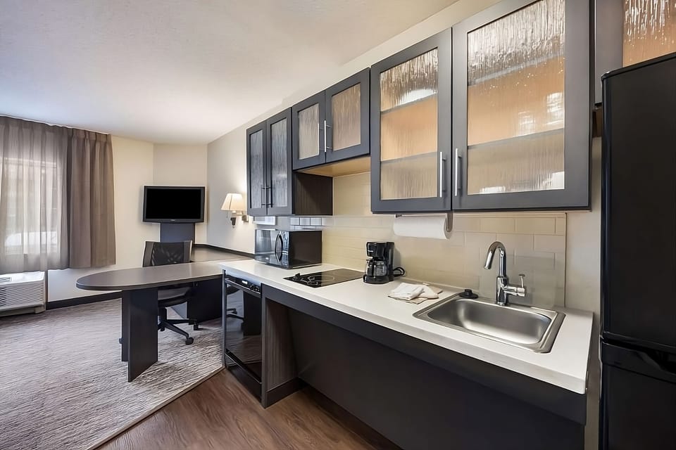 Prep snacks quickly on generous counters with handy sink.