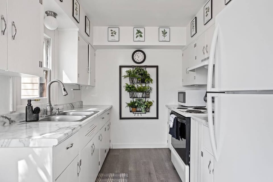Fully equipped kitchen for cooking "at home" during your stay.