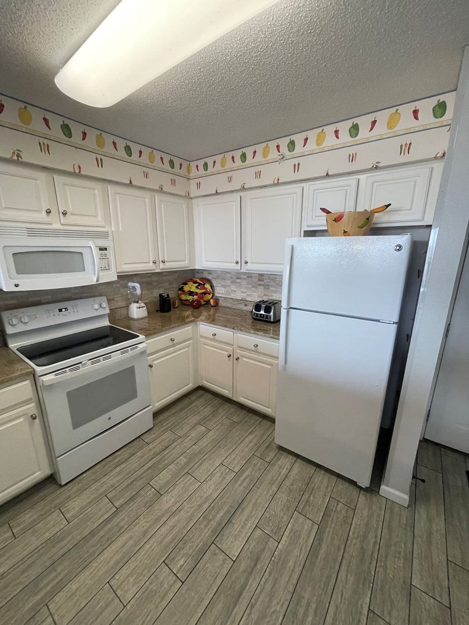 Indoors, Floor, Kitchen, Refrigerator, Microwave