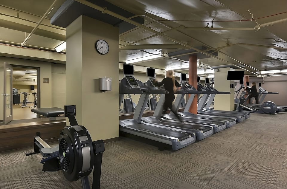 Start your day strong with treadmills and bright open space.