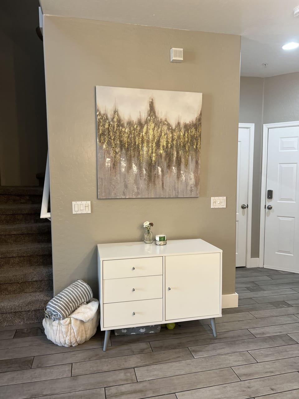 Smart lock front door and stairs to upstairs bedrooms