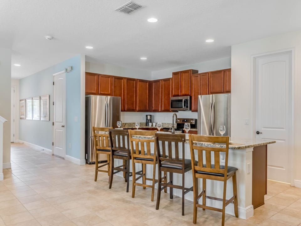 Kitchen area with stainless-steel appliances