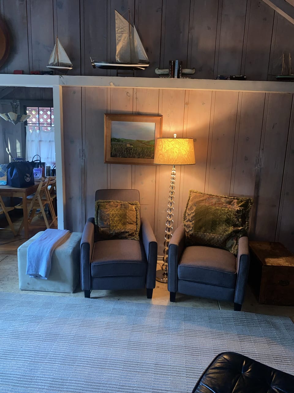 Cozy seating in the living room by the fire place
