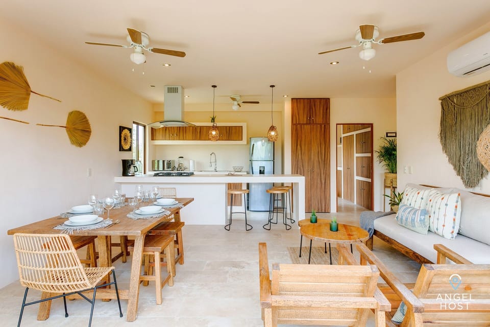 The space has ceiling fans and A/C for your comfort