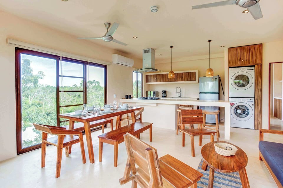 The space has A/C and ceiling fans for your comfort