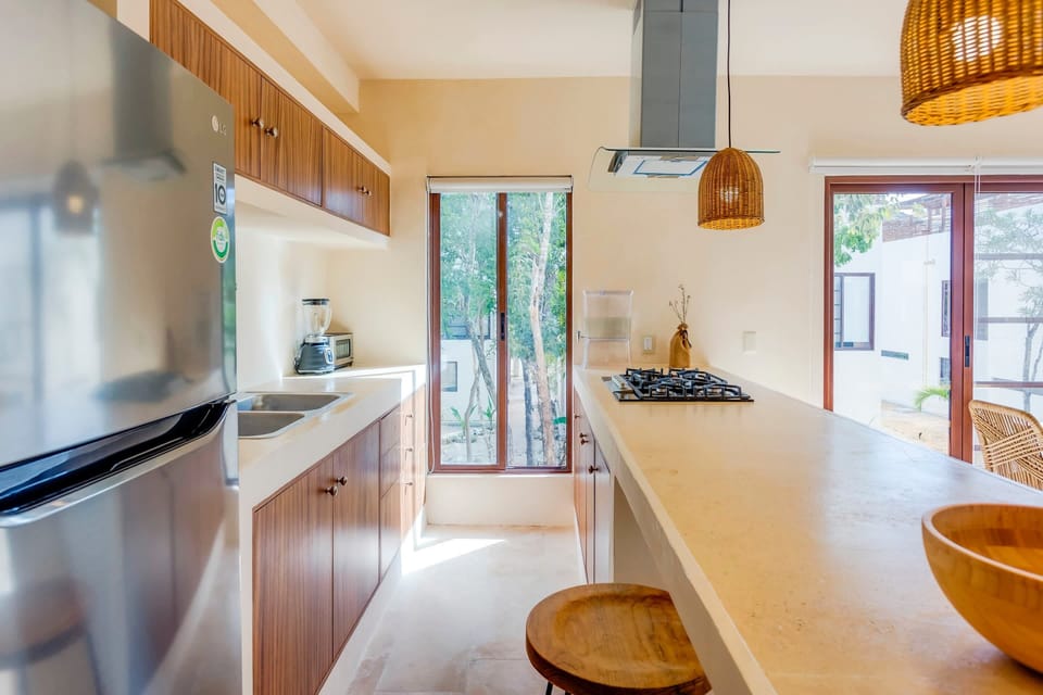 A well-equipped kitchen with