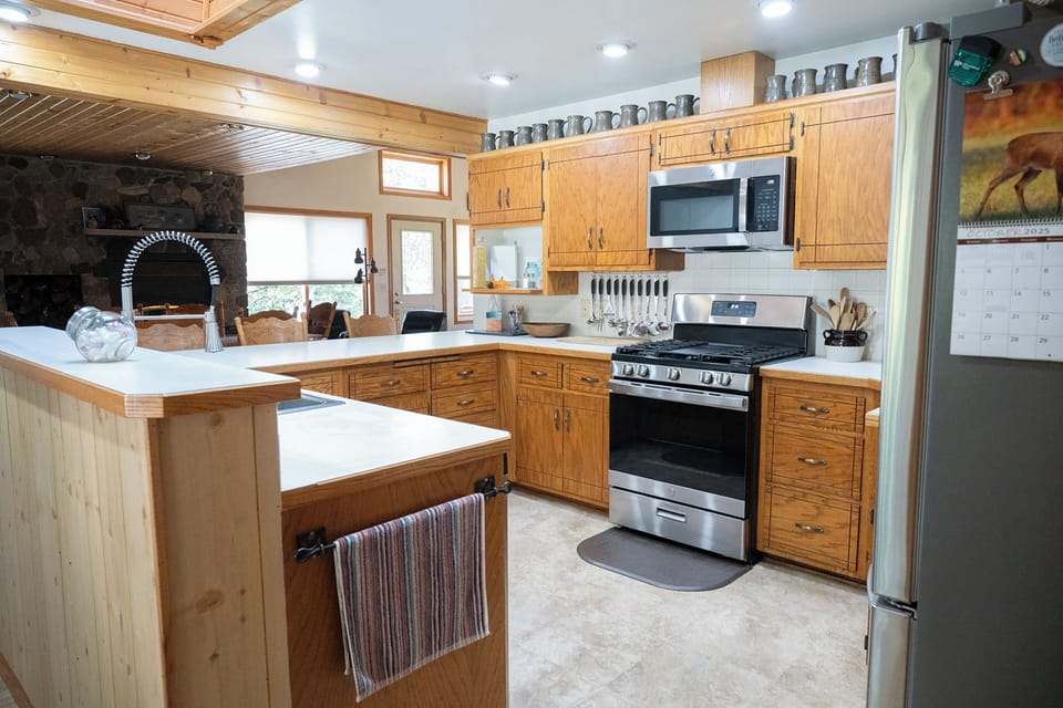 Fully stocked kitchen.