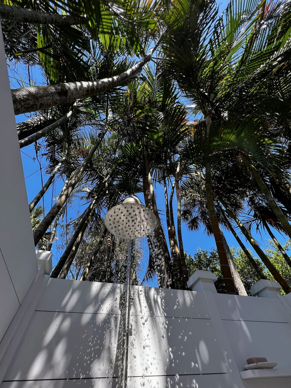 Surrounded by Lush Landscape in the Outdoor Shower