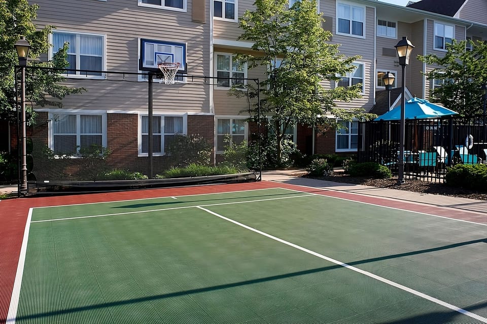 Challenge friends to a quick game on the sport court.
