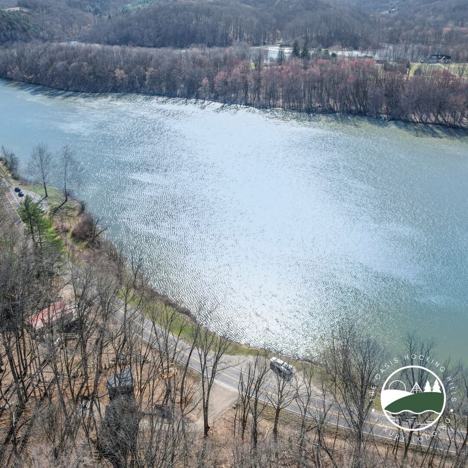 Aeriel view of Lake Logan, can you spot the Treehouse?