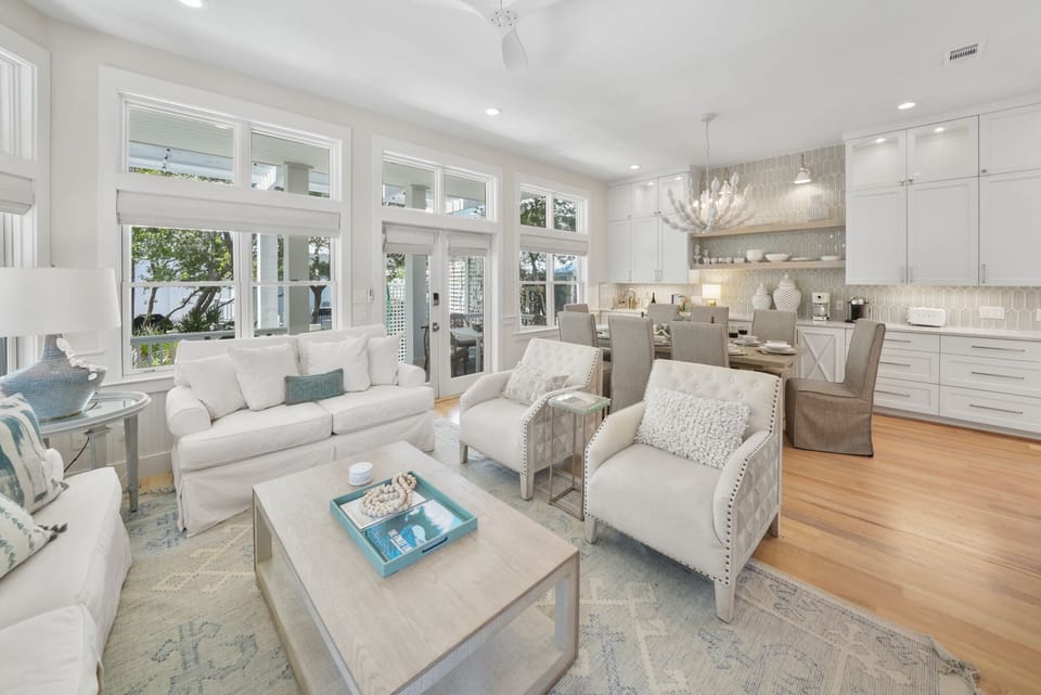 Stella by the Sea | Open Dining and Living Area | Just Inside from the Back Porch