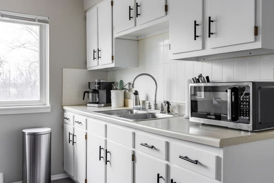 Create Delicious Meals in Our Fully-Equipped Kitchen, Just Like Home. Includes Full-Size Fridge, Stove, Microwave, Coffee Maker, Toaster, and More.