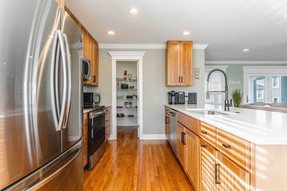 Kitchen with view of walk-in Pantry