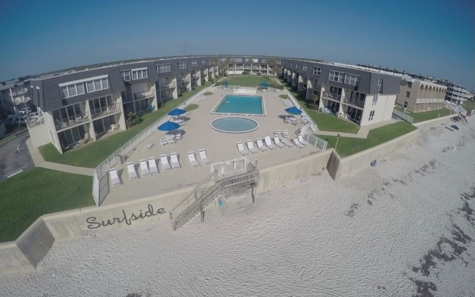 Property overhead view. Oceanfront pool and kiddie pool