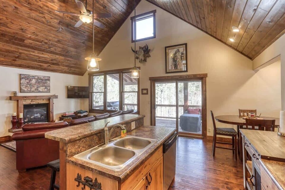 Open concept kitchen with double sinks