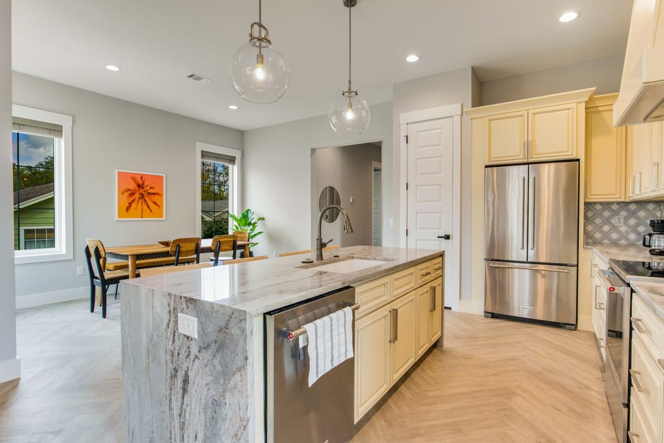Prepare delicious meals in our fully-equipped kitchen with an island.
