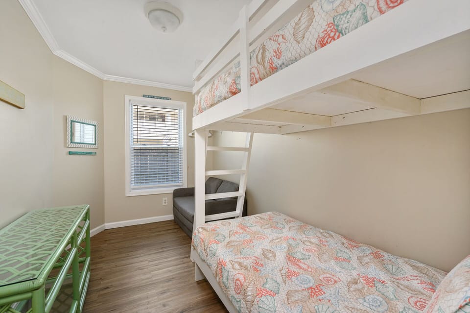 Built in bunks in Bedroom 3 is a fun fresh place to sleep