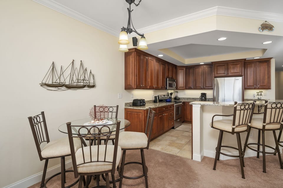 There is plenty of seating for the family to gather for a family meal.