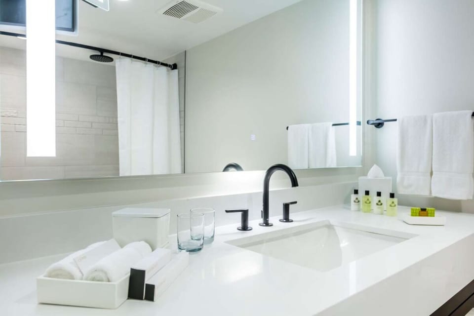 Refresh at the sleek vanity with spa-soft towels.