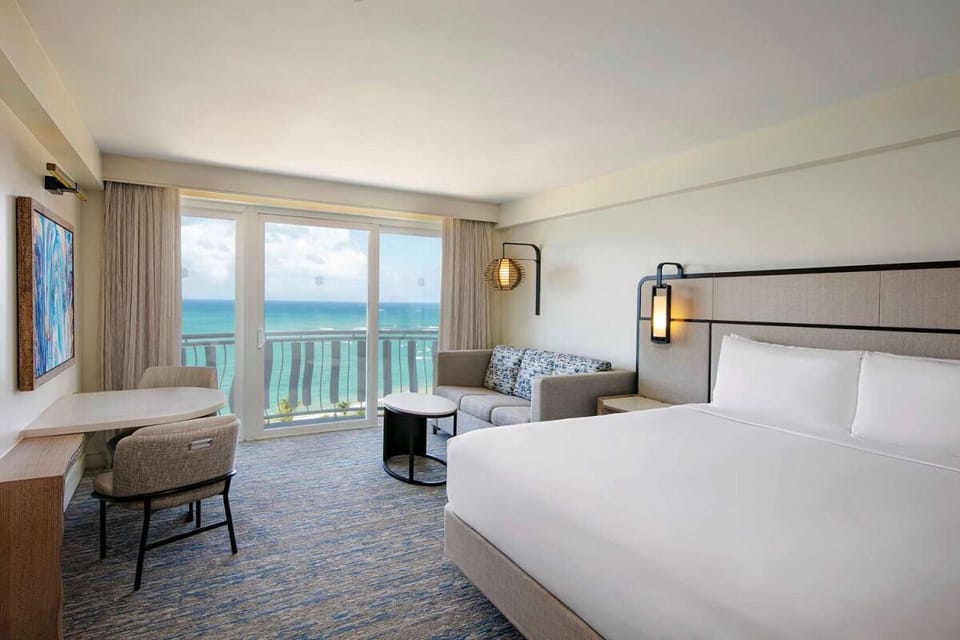 Lounge in bed as sea views fill the room.