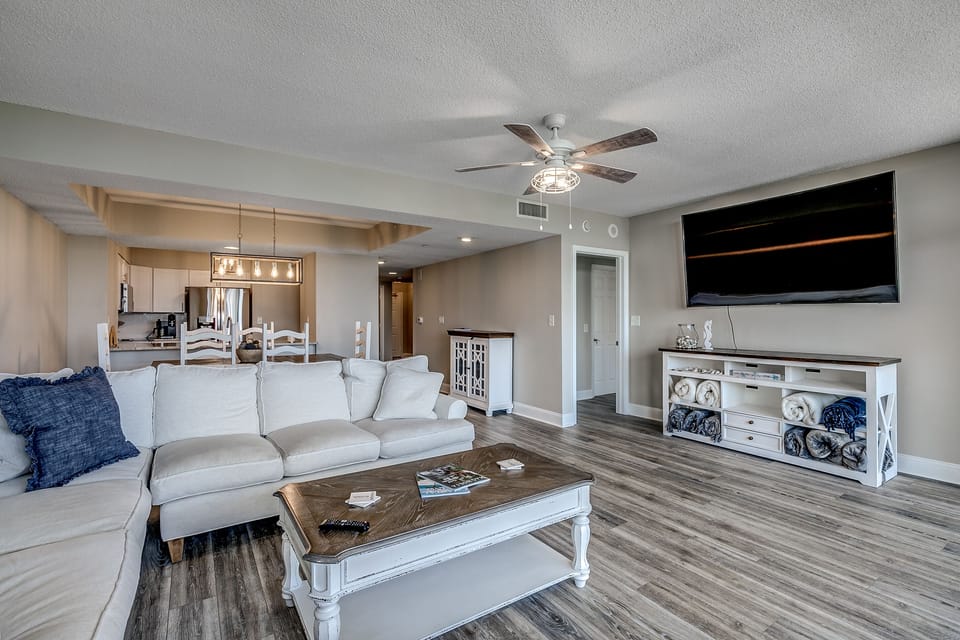 Enjoy a movie on the large flat-screen TV