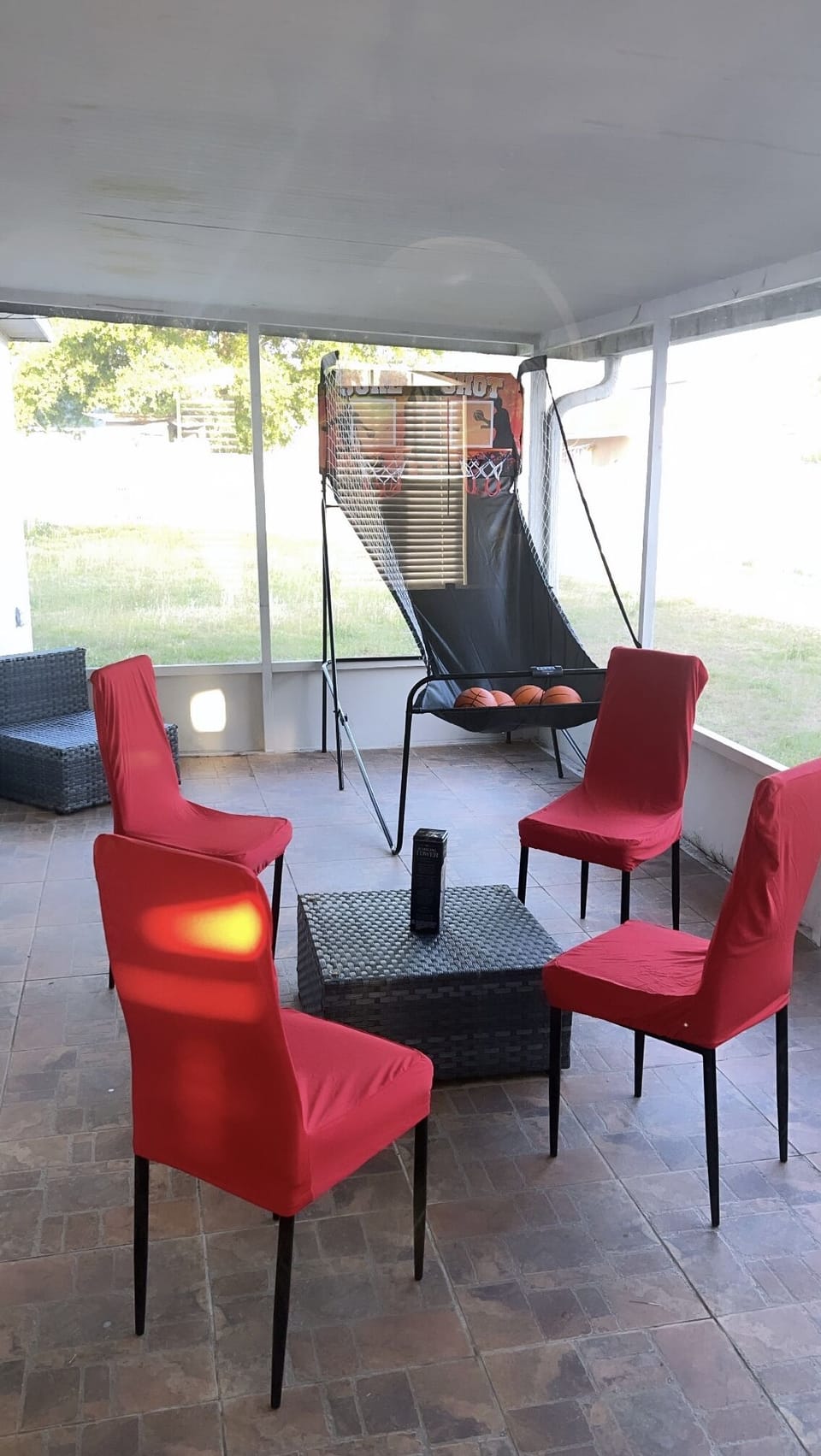 Outside basketball area/ patio area