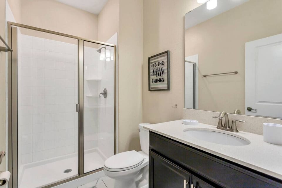 Bathroom on first floor with Shower.#Disney #Parks #kingdom #springs #StoreyLake #Apartment #Vacation #Rental #waterpark #Kissimmee #Orlando #universal #citywalk