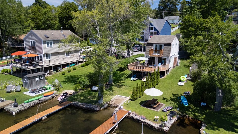 Aerial View of Cottage at Highland Lake w/ Waterfront