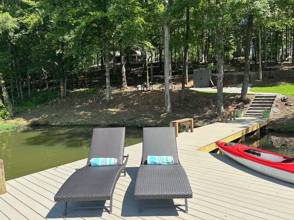 View from Cove side pier looking back up at Green Heron Cottage