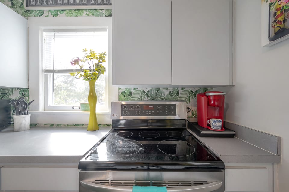 electric stove and a coffee maker 
