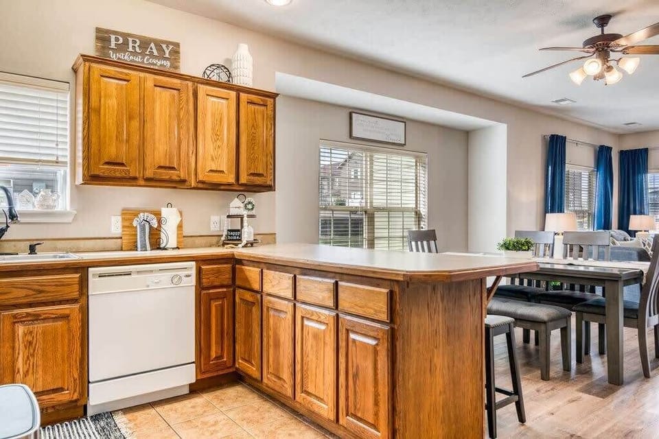 The kitchen is stocked with all the pots, pans, utensils, and small appliances you would need to cook up your favorites!