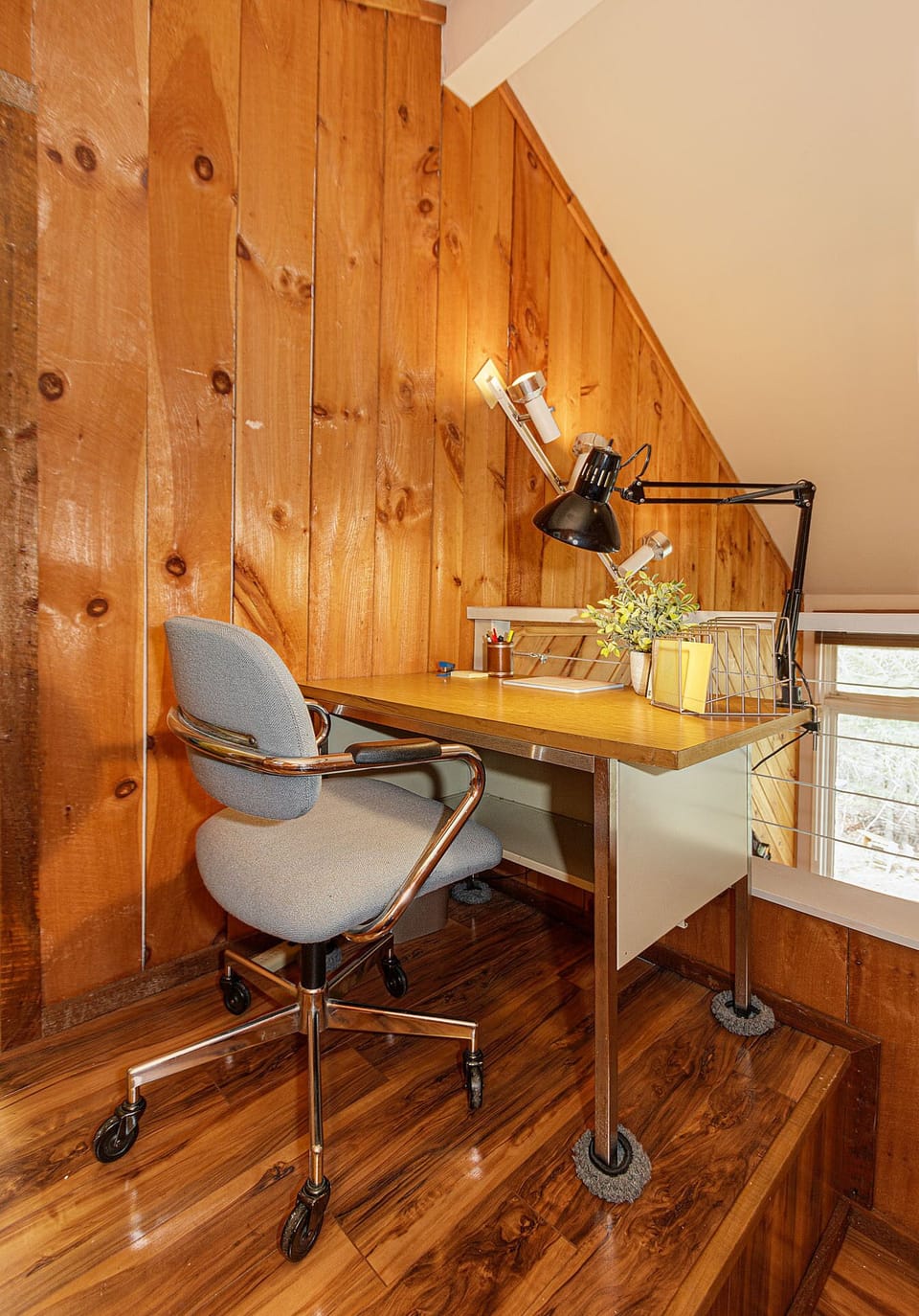 Dedicated workspace on loft level with mountain and countryside views 