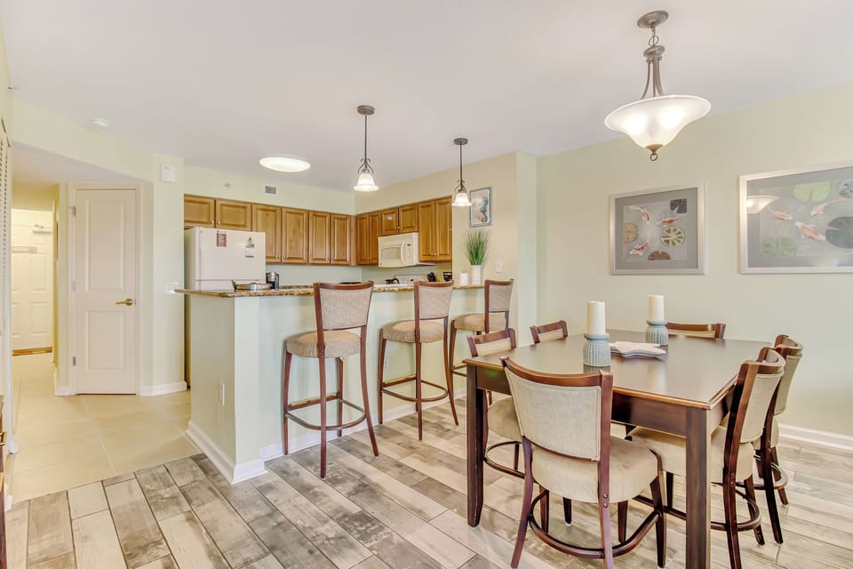 You'll love gathering around this spacious dining table while the chef prepares meals in your fully equipped kitchen.