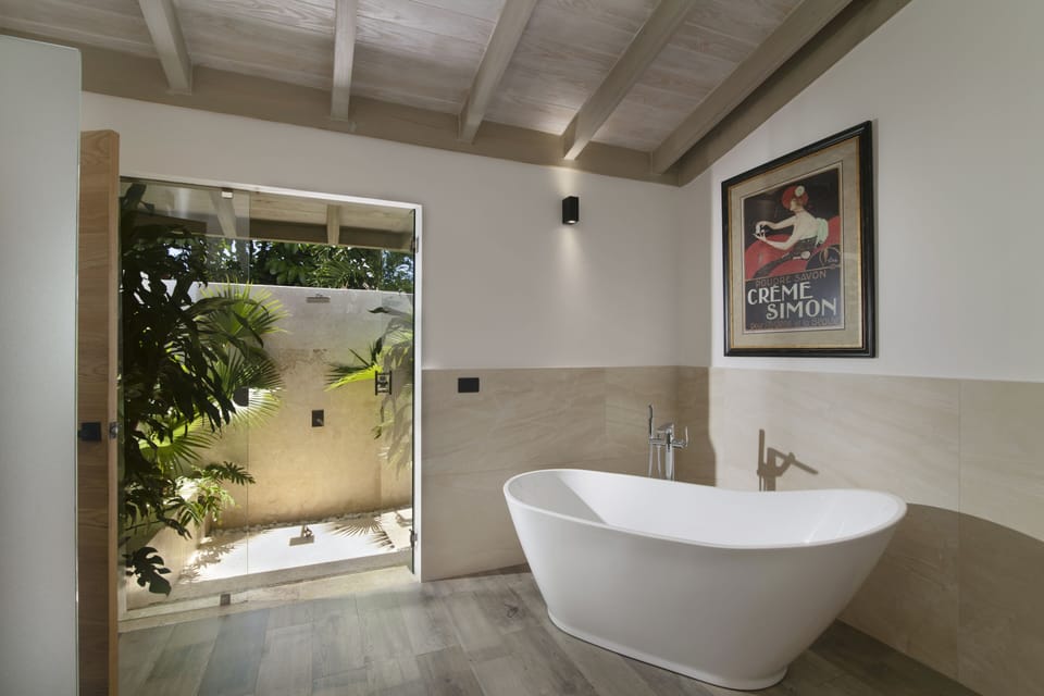 Master bathroom - Bath, shower, outdoor shower and double sink cabinet 