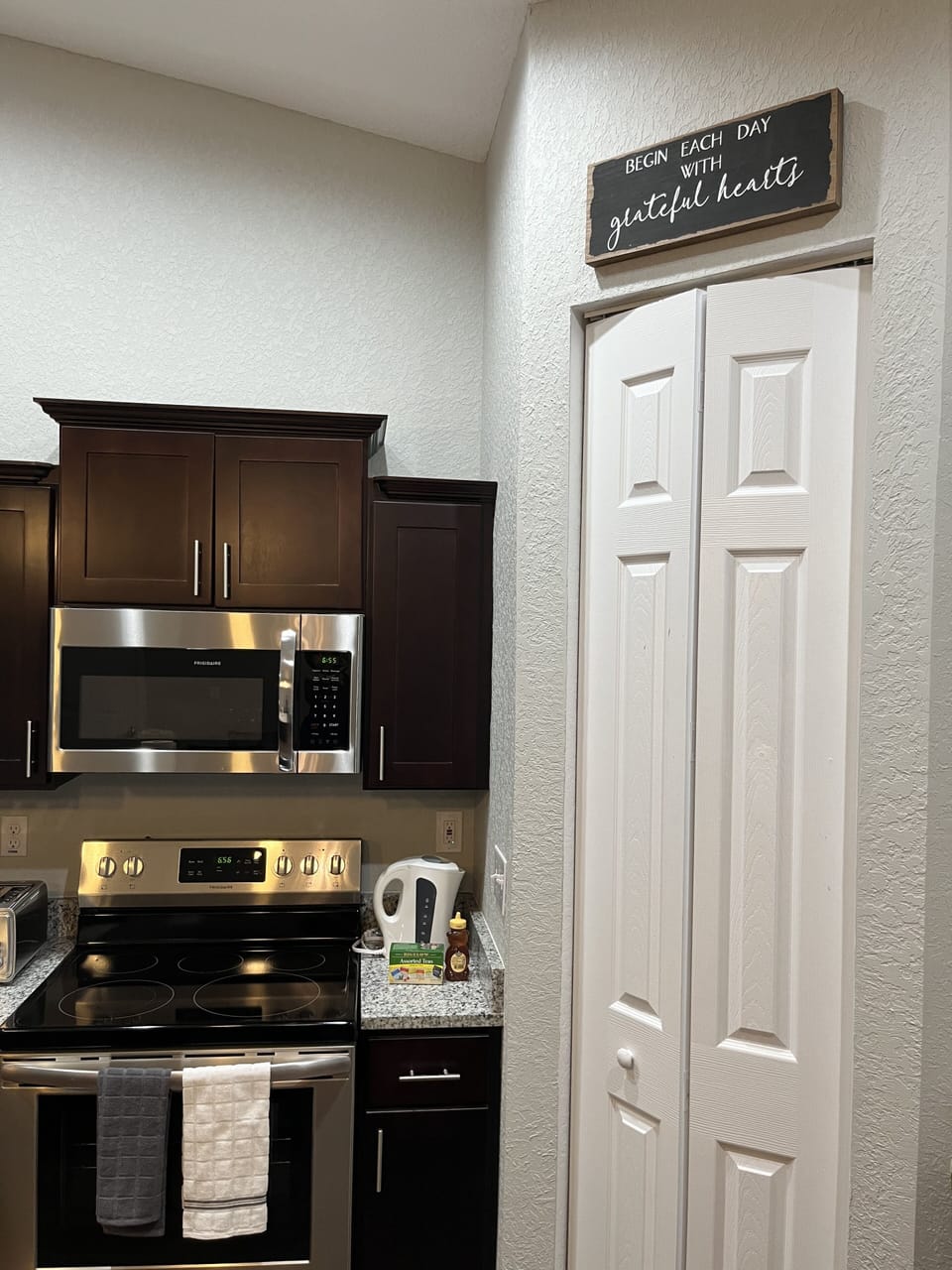 Kitchen, microwave oven, stove, kettle 