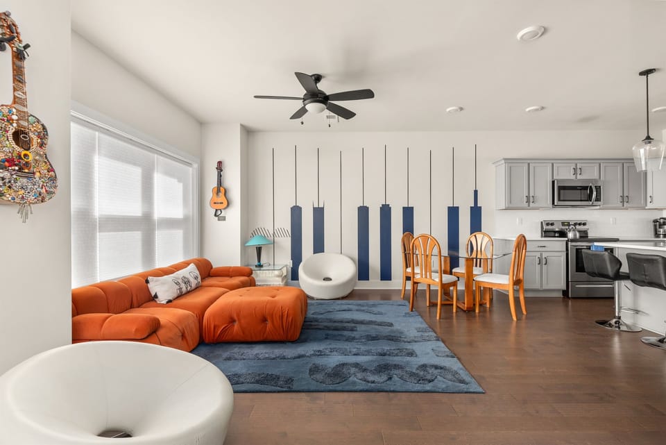 With its unique décor and ample space, this room is the perfect place to relax.