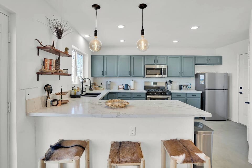 Fully stocked kitchen with Joshua Tree Coffee, condiments, herbs and spices