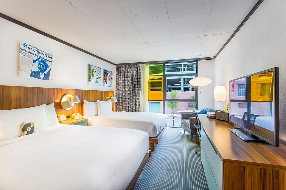 Settle in and spread out with bright windowside workspace.