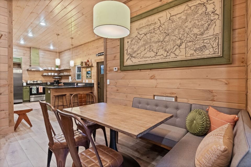 Dining area for six plus three bar stools
