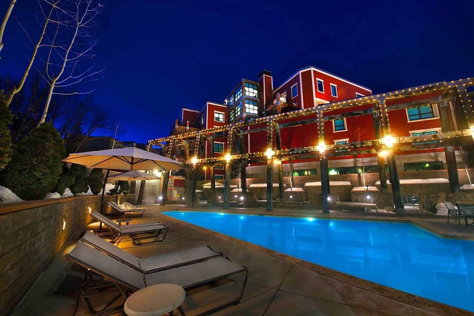 Relaxing outdoor pool with lounge chairs