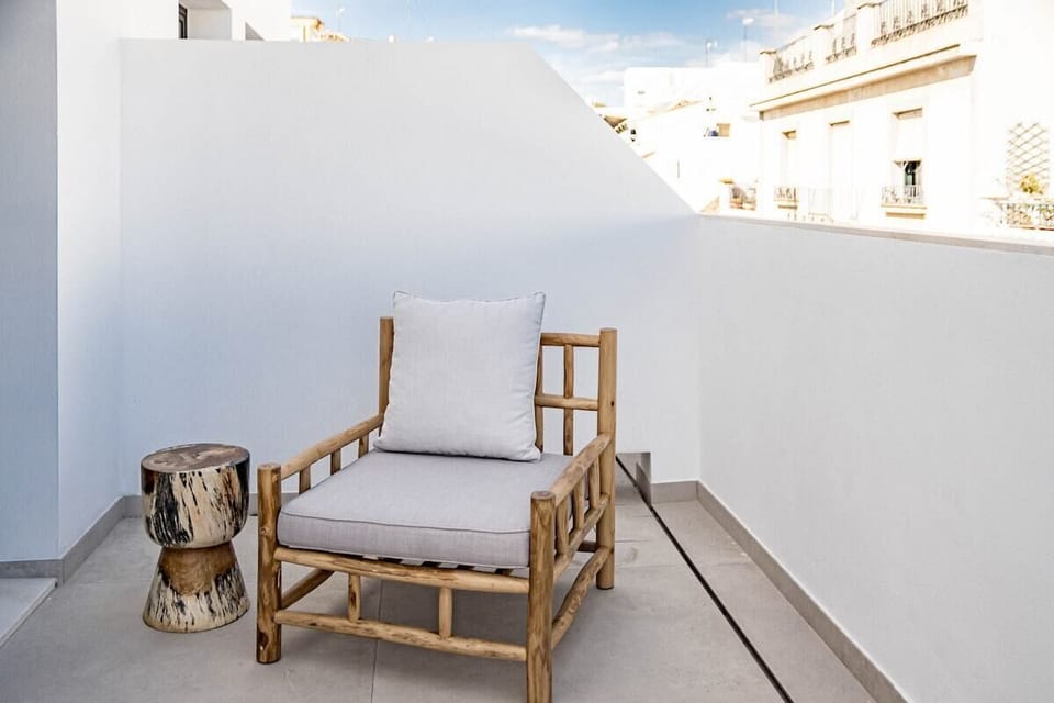 Stylish terrace, city view, relaxing area