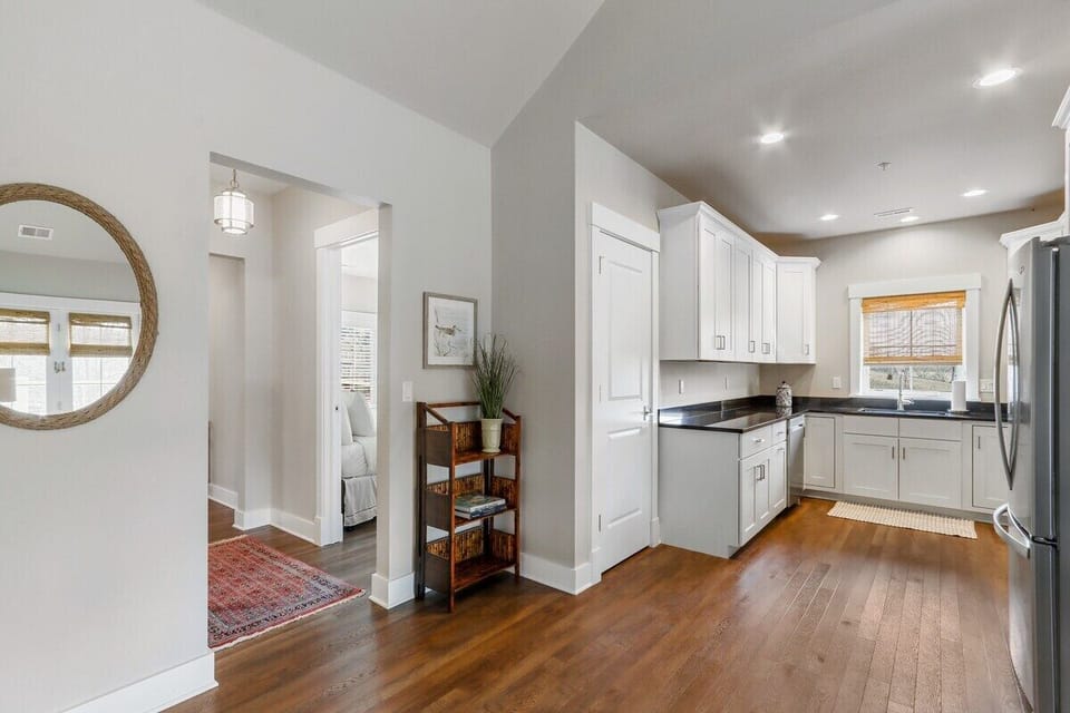 Kitchen with view of bedroom entrance