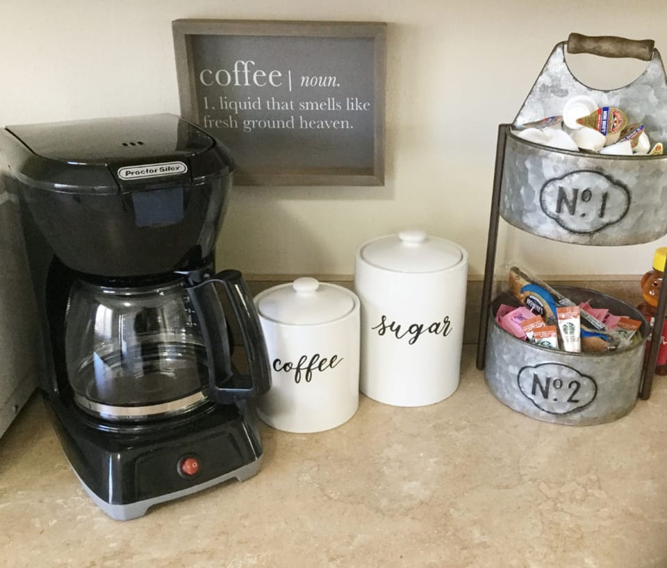 Complimentary coffee and all the condiments 
