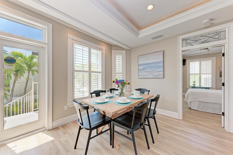 Dining table with balcony access
