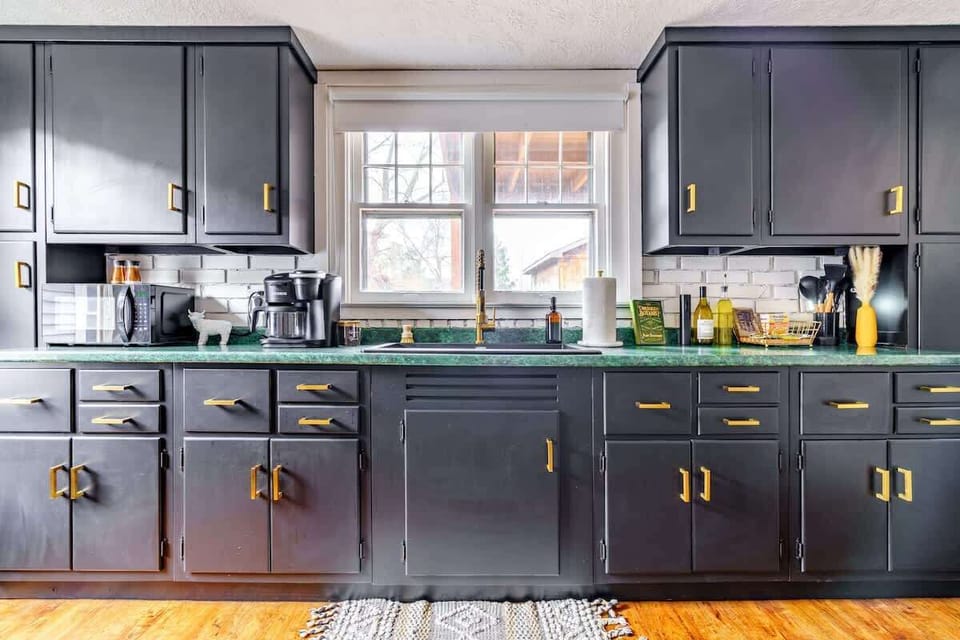 private vacation rentals
Our kitchen is equipped with a Frigidaire refrigerator, electric stove, single oven, and dishwasher. It comes fully stocked with cooking essentials like pots, pans, and spices. With a spacious dining table and multiple coffee
