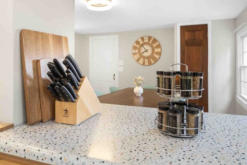 Quality knives, cutting boards, and a full spice rack ensure you have everything you need to bring your favorite recipes to life. 