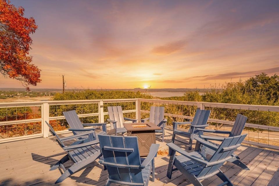Amazing views from the deck with plenty of comfortable seating around the fire pit. 2 other deck spaces (not pictured: screened deck + covered dining deck)