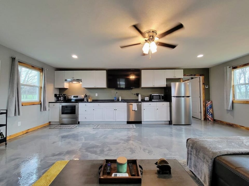 Kitchen and 65" Roku Smart TV